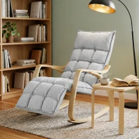 HOMCOM Poltrona de Balanço com Apoio de Pés Ajustável, Cadeira de Balanço com Pés em Madeira de Bétula, 67x93x105cm, Cinzento Claro(m-5)