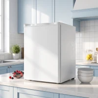 HOMCOM Mini-congelator 59 l, congelator de masă, balama ușă reversibilă, rafturi detașabile, temp. reglabilă, Alb(m-6)