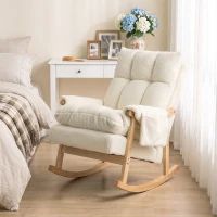 HOMCOM Fauteuil à bascule avec poches latérales, revêtement Snow-flannel et pieds en bois d'hévéa, blanc crème(m-5)