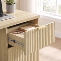 HOMCOM Escritorio para Ordenador, Almacenamiento Reversible, 3 Cajones Frentes Ondulados, Tablero Grueso y Espacioso, 120x50x76cm, Roble(m-6)