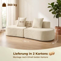 HOMCOM 3-Sitzer-Sofa, modulares Cloud-Sofa ohne festen Rahmen, breite & tiefe Sitzfläche, Federpolsterung, Kordbezug, Beige(m-3)