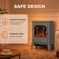 HOMCOM Freestanding Electric Fireplace, Electric Log Burner with LED Flame Effect, Overheating Safety System, 1000W/2000W Grey(m-7)