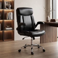 HOMCOM Scaun de birou ergonomic cu brațe rabatabile, scaun din PU, înălțime reglabilă, funcție de balans, negru(m-7)