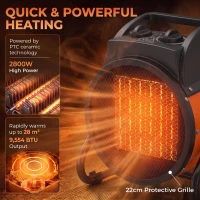 Outsunny Industrial Fan Heater 2800W with Tilting, Electric Ceramic Space Heater with Adjustable Thermostat, Handle(m-4)