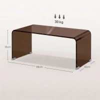 HOMCOM Masă de cafea din sticlă, masă de living dreptunghiulară cu design modern cu margini rotunjite sigure, maro transparent(m-3)