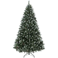 HOMCOM Albero di Natale Innevato 180 cm con 802 Rami, 59 Pigne, Effetto Realistico, Base Pieghevole in Metallo(m-1)