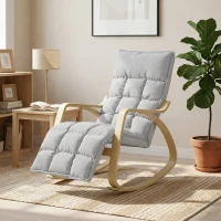 HOMCOM Poltrona de Balanço com Apoio de Pés Ajustável, Cadeira de Balanço com Pés em Madeira de Bétula, 67x93x105cm, Cinzento Claro(m-2)