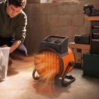 Outsunny Industrial Fan Heater 2800W with Tilting, Electric Ceramic Space Heater with Adjustable Thermostat, Handle(m-14)