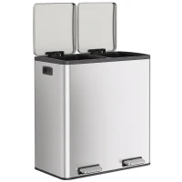 HOMCOM Poubelle à Double Compartiment 2 x 30 L, Poubelle de Cuisine à Pédale en Acier Inoxydable, Argenté(m-17)