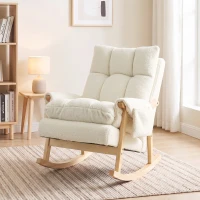 HOMCOM Fauteuil à bascule avec poches latérales, revêtement Snow-flannel et pieds en bois d'hévéa, blanc crème(m-6)