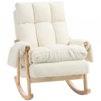 HOMCOM Fauteuil à bascule avec poches latérales, revêtement Snow-flannel et pieds en bois d'hévéa, blanc crème(m-7)