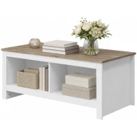 HOMCOM Rechteckiger Couchtisch, moderner Wohnzimmertisch mit 4 offenen Fächern, 110 x 55 x 45,5 cm, Eiche und Weiß(m-7)