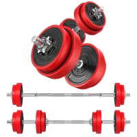 HOMCOM Haltères de 20 kg ensemble d'haltères musculation réglable avec barre d'extension pour entraînement musculaire et haltérophilie(m-1)