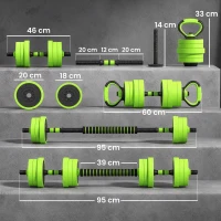 SPORTNOW Set de Greutăți 4 în 1 de 20 kg, convertibil în kettlebell, 2 gantere, bară și suport pentru flotări, verde(m-3)