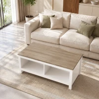 HOMCOM Masă de cafea dreptunghiulară, masă de salon modernă cu 4 compartimente deschise, 110 x 55 x 45,5 cm, stejar și alb(m-2)