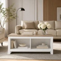 HOMCOM Masă de cafea dreptunghiulară, masă de salon modernă cu 4 compartimente deschise, 110 x 55 x 45,5 cm, stejar și alb(m-5)