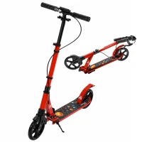 SPORTNOW Klappbarer Aluminium-Roller, verstellbarer Lenker, doppelte Hand-/Fußbremsen, 18 cm PU-Räder, 86x38x103,5 cm, Rot(m-6)