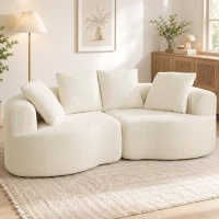 HOMCOM Canapé 3 places 207 cm Cloud Sofa effet chenille, 4 coussins décoratifs pour chambre, montage sans outil, blanc crème(m-2)
