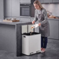HOMCOM Poubelle à Double Compartiment 2 x 30 L, Poubelle de Cuisine à Pédale en Acier Inoxydable, Argenté(m-15)