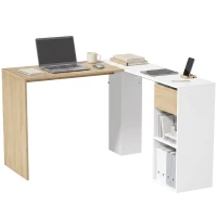 HOMCOM L-förmiger Eckschreibtisch 120x110 cm mit Schublade und 2 Ablagen für Home-Office Arbeitszimmer Weiß und Natur(m-7)