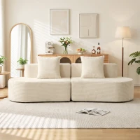 HOMCOM Canapea 3 locuri, canapea modulară tip 'Cloud' fără cadru rigid, suprafață de șezut largă și adâncă, umplutură cu arcuri, husa din corduroy, bej(m-6)