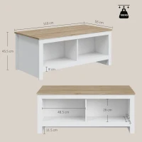 HOMCOM Masă de cafea dreptunghiulară, masă de salon modernă cu 4 compartimente deschise, 110 x 55 x 45,5 cm, stejar și alb(m-3)