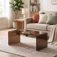HOMCOM Masă de cafea din sticlă, masă de living dreptunghiulară cu design modern cu margini rotunjite sigure, maro transparent(m-2)