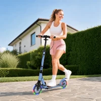 SPORTNOW Klappbarer Tretroller für Erwachsene aus Aluminium mit verstellbarem Lenker Räder mit Beleuchtung Vordämpfung Doppelbremse(m-2)