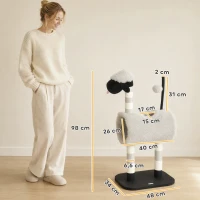 PawHut Árbol para gatos diseño de oveja, con postes rascadores, túnel y juguete, 98 cm, Gris claro(m-3)