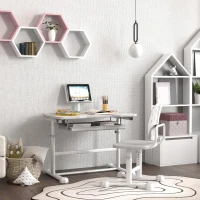 AIYAPLAY Bureau enfant avec chaise réglable en hauteur, plateau incliné 45°, tiroir et support de livre, gris(m-10)