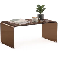 HOMCOM Masă de cafea din sticlă, masă de living dreptunghiulară cu design modern cu margini rotunjite sigure, maro transparent(m-10)