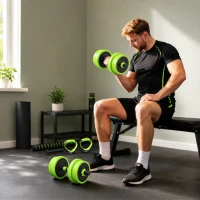 SPORTNOW Set Pesi da Palestra 4 in 1 da 20kg, Convertibile in Kettlebell, 2 Manubri, Bilanciere e Supporto Flessioni, Verde(m-10)