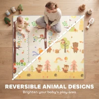 AIYAPLAY Foldable Reversible Baby Play Mat 200 x 180 cm, Waterproof, Non-Slip for Crawling and Learning, Tree & Forest Theme(m-4)