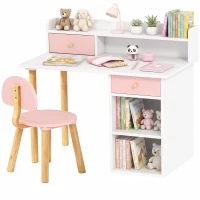 AIYAPLAY Schreibtisch- und Stuhlset für Kinder mit 2 Schubladen und Ablagen aus Holz, für Kinderzimmer, Arbeitszimmer, Kindergarten, Rosa(m-8)