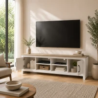 HOMCOM Móvel para TV 175 cm Móvel para Televisor até 55 Polegadas com 2 Portas e 4 Compartimentos Abertos Carvalho e Branco(m-4)