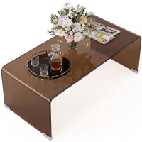 HOMCOM Masă de cafea din sticlă, masă de living dreptunghiulară cu design modern cu margini rotunjite sigure, maro transparent(m-9)