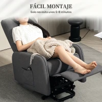 HOMCOM Sillón Relax Reclinable Eléctrico Levanta Personas de Tela Lino Control Remoto Asiento con Muelles Reposapiés Gris(m-7)