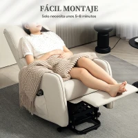 HOMCOM Sillón Relax Reclinable Eléctrico Levanta Personas de Tela Lino Control Remoto Asiento con Muelles Reposapiés Beige(m-7)