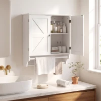 HOMCOM Armário de Parede para Banheiro Poupa-Espaço com 2 Portas e Porta-Toalhas Branco(m-6)