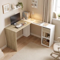 HOMCOM L-förmiger Eckschreibtisch 120x110 cm mit Schublade und 2 Ablagen für Home-Office Arbeitszimmer Weiß und Natur(m-2)