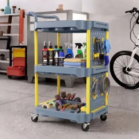 HOMCOM Carrinho de Ferramentas 3 Prateleiras com Painel Perfurado, Ganchos, Rodas com Freio e Alça, Cinza e Amarelo(m-5)