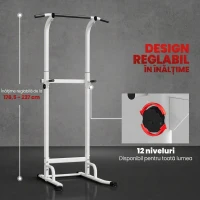SPORTNOW Power Tower cu Bare pentru Dip și Tracțiuni, Stație Fitness Multifuncțională cu Înălțime Reglabilă 176,5-227 cm, Structură din Oțel pentru Antrenament Acasă, Capacitate 120 kg(m-5)