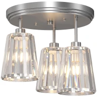 HOMCOM Candeeiro LED de Teto em Vidro Cristal com 3 Luzes Soquetes E27 sem Lâmpada para Sala de Estar Prata(m-7)