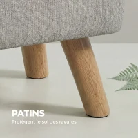 HOMCOM Repose pied salon ottoman siège rembourré en tissu avec pieds en bois 27 x 27 x 26 cm gris clair(m-6)