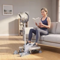 SPORTNOW Leiser 3-in-1 Ellipsentrainer mit Sitz, einstellbarem Magnetwiderstand, LCD-Display, App-kompatibel, Weiß(m-4)