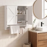HOMCOM Armário de Parede para Banheiro Poupa-Espaço com 2 Portas e Porta-Toalhas Branco(m-2)