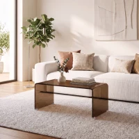 HOMCOM Mesa de Centro em Vidro Mesa de Sala Retangular Design Moderno com Bordas Arredondadas Seguras Castanho e Transparente(m-6)