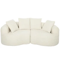 HOMCOM Canapé 3 places 207 cm Cloud Sofa effet chenille, 4 coussins décoratifs pour chambre, montage sans outil, blanc crème(m-8)