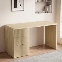 HOMCOM Secretária de Computador Arrumação Reversível 3 Gavetas Frentes Onduladas Tampo Espesso e Espaçoso 120x50x76 cm Carvalho(m-2)