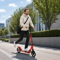 SPORTNOW Klappbarer Aluminium-Roller, verstellbarer Lenker, doppelte Hand-/Fußbremsen, 18 cm PU-Räder, 86x38x103,5 cm, Rot(m-2)